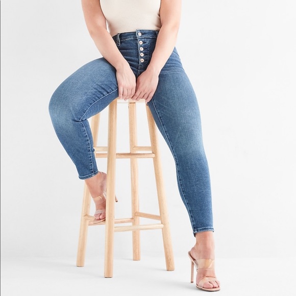 CURVY MID RISE MEDIUM WASH BUTTON FLY SKINNY JEANS express women’s size 4 NWT
